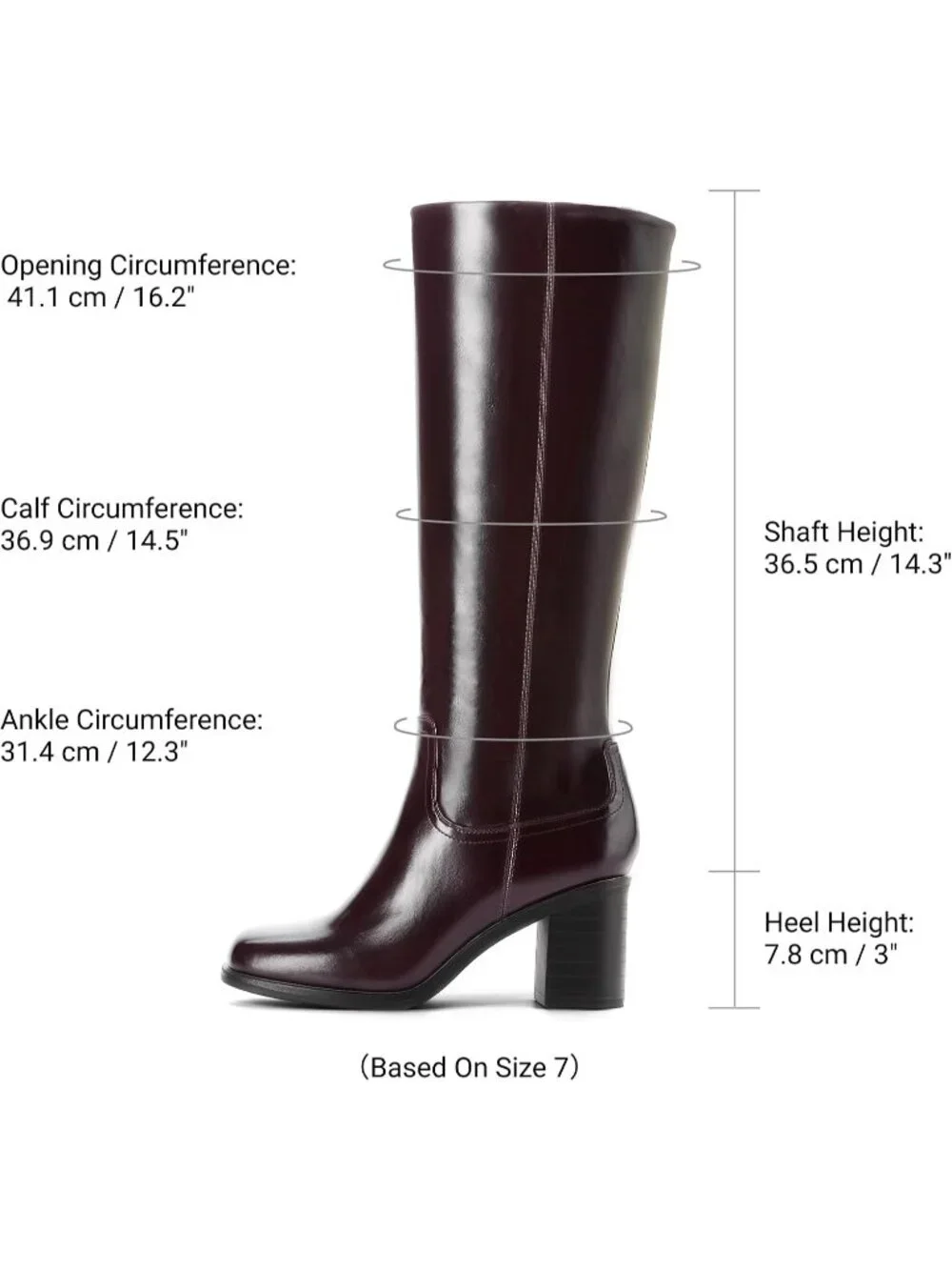 Women's Burgundy Chunky Block Heel Square Toe Faux Leather Long Knee High Boots